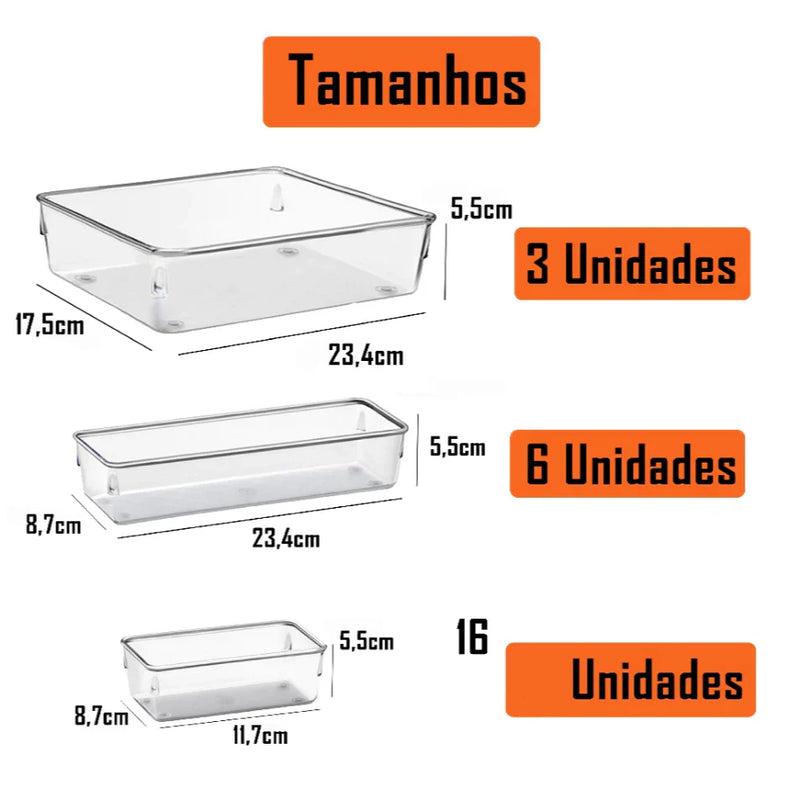 Kit 25 Organizador Multiuso Modular Gavetas Geladeira Acrílico Cristal