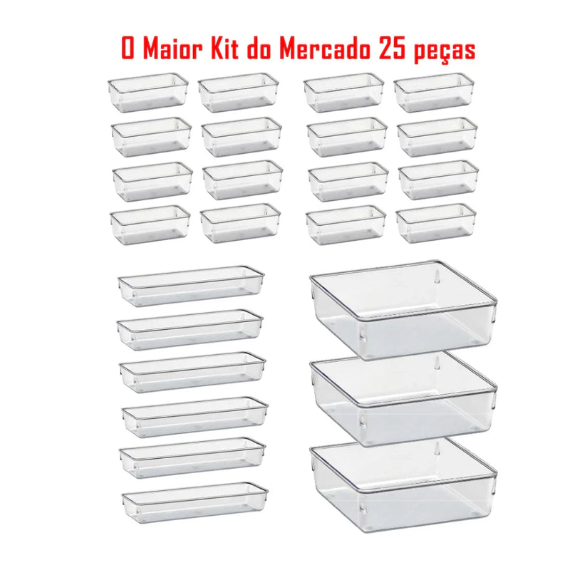 Kit 25 Organizador Multiuso Modular Gavetas Geladeira Acrílico Cristal