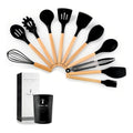 Kit 12 Utensílios De Cozinha Em Silicone E Cabo De Madeira