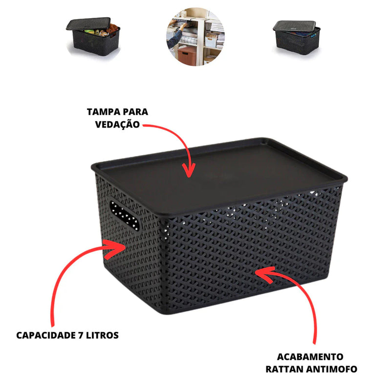 Kit Com 6 - Cesto Caixa Organizadora Rattan - 4 Litros