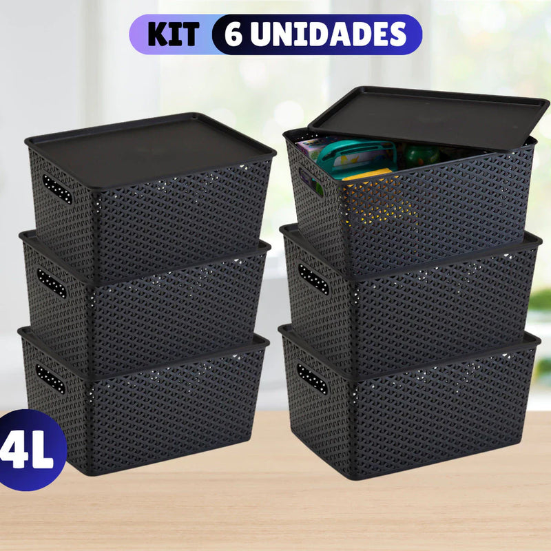 Kit Com 6 - Cesto Caixa Organizadora Rattan - 4 Litros